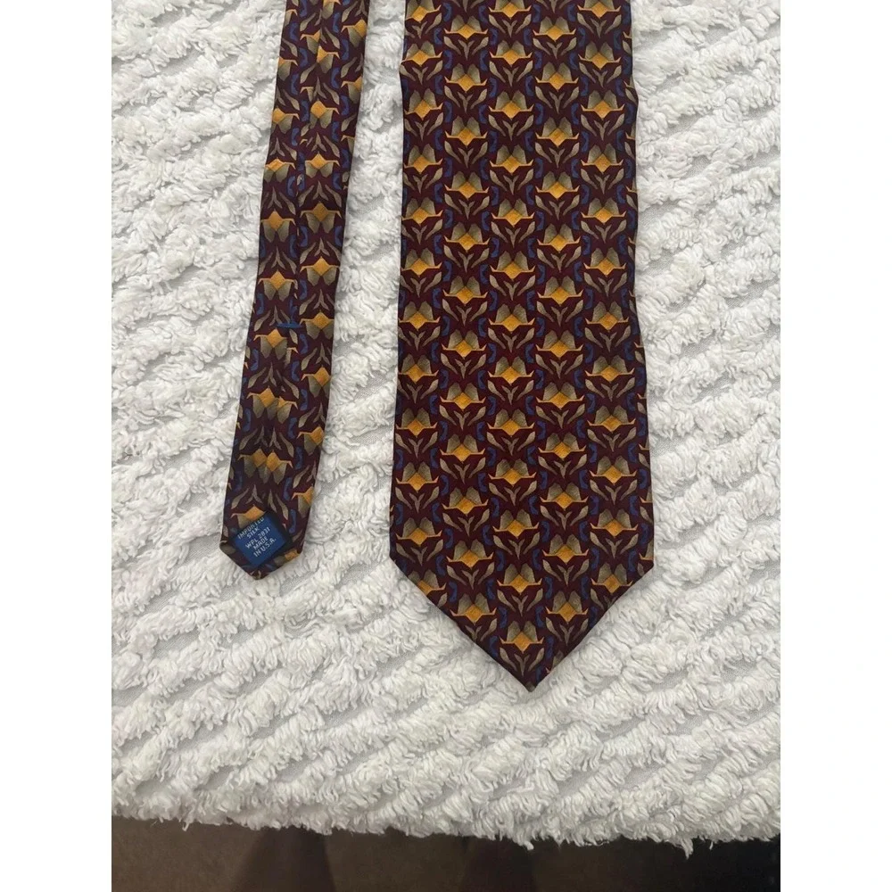 Artisphere Charles Vinson Men Silk Tie Burgundy Gold Geometric Abstract USA Made